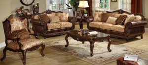 Remington Cherry Cream Fabric Wood 3pc Living Room Sets